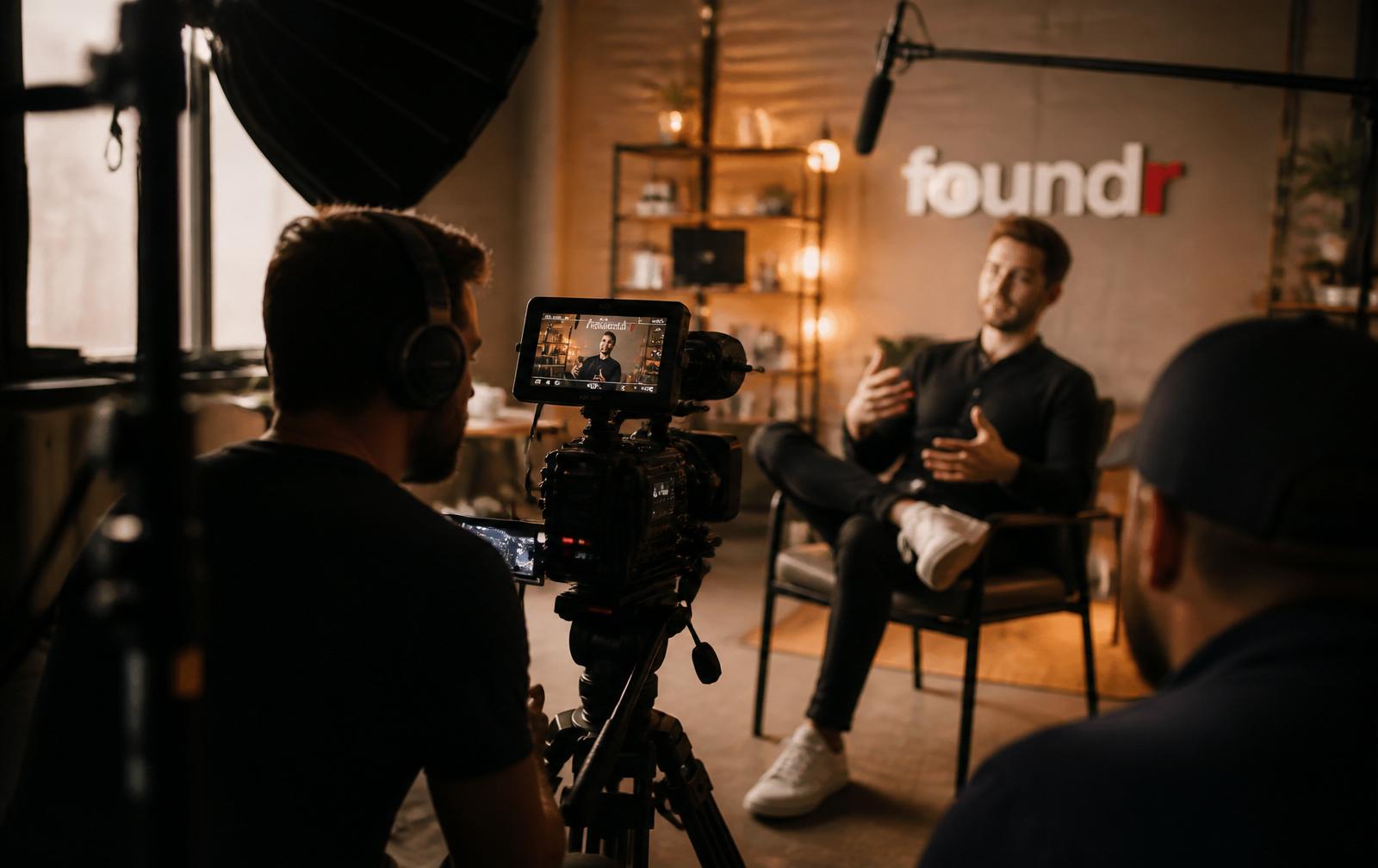 Legacy Bench film crew shooting a Spotlight founder interview